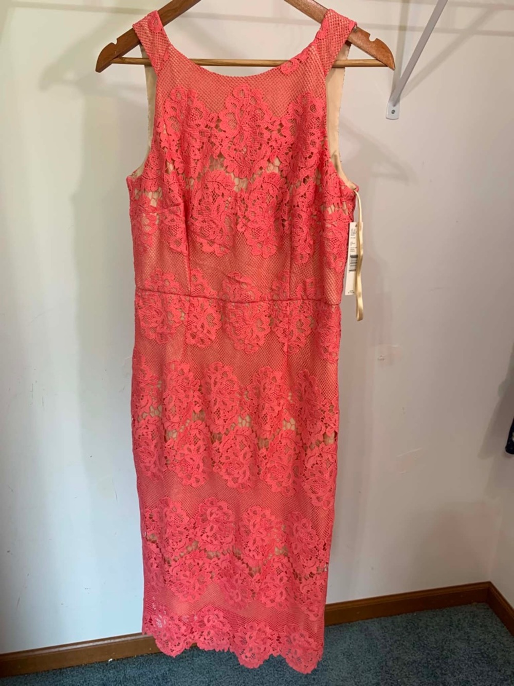 Bardot Coral Lace Midi Dress